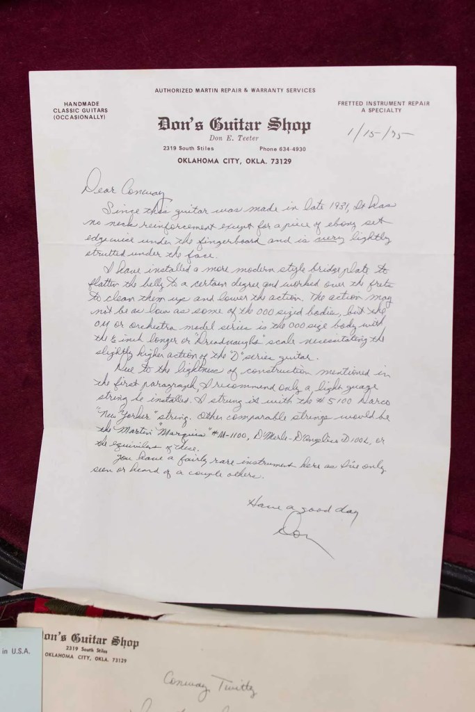 Letter to Conway Twitty form Martin repair person