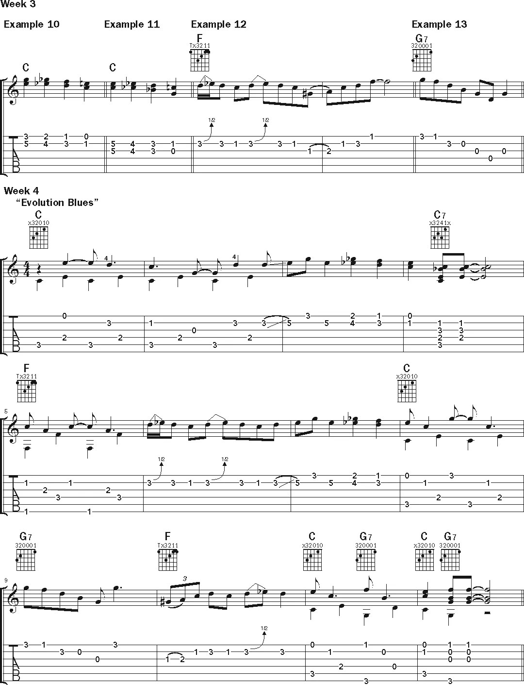 Fingerpicking on the Blues in C Major acoustic guitar lesson music notation 2